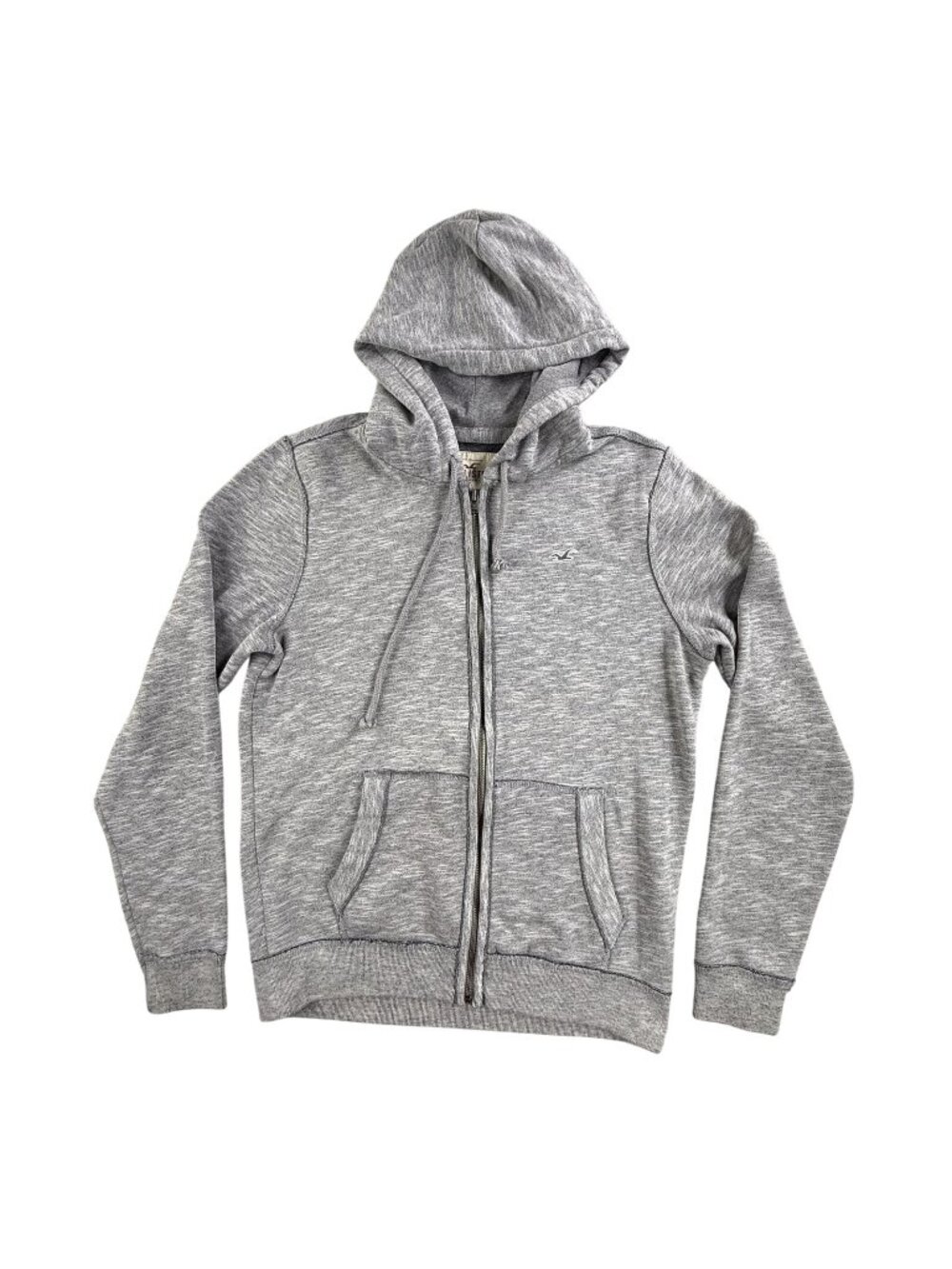 Hollister Hoodie Mens Medium Gray Full Zip Fleece Logo Sweatshirt Pockets Y2K